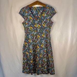 Toad&Co Rosemarie Blue Floral Cap Sleeve Midi Dress, Medium, organic cotton